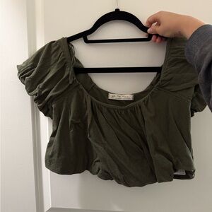 Free People Forest Green Gathered Blouse